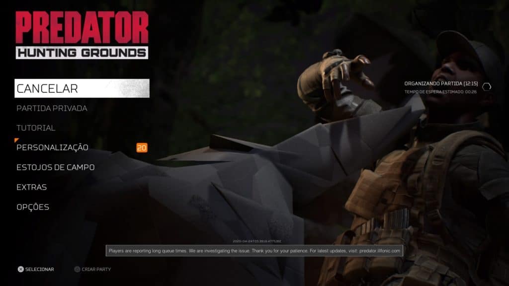 predator: hunting grounds Tempo de espera para encontrar uma partida