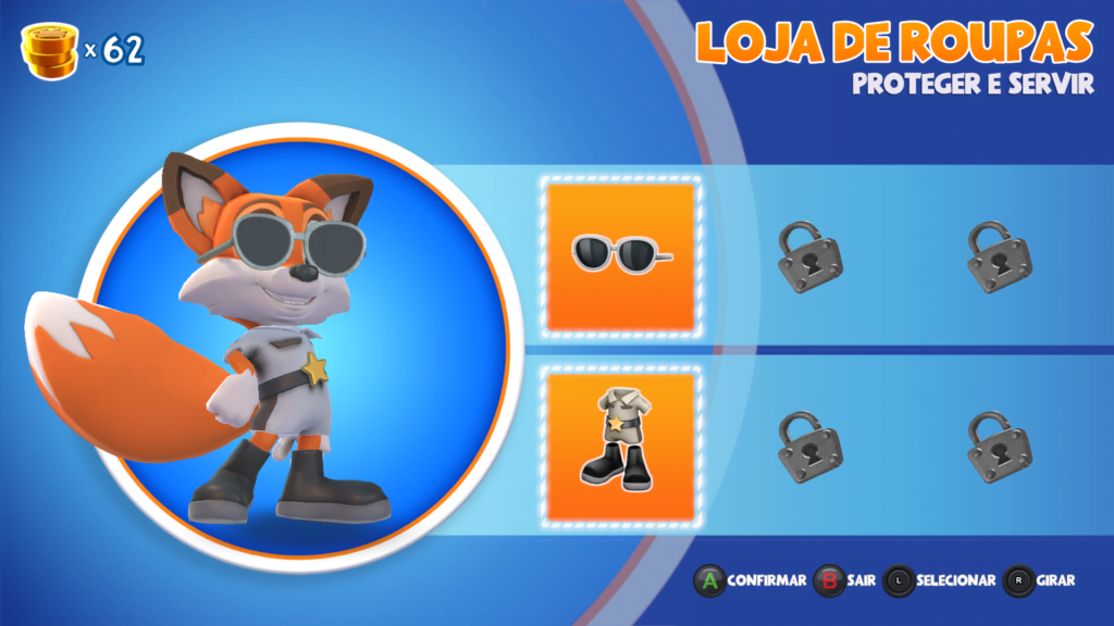 new super lucky's tale Complete o guarda-roupa de Lucky utilizando as moedas adquiridas nas fases. (Imagem: Reprodução)