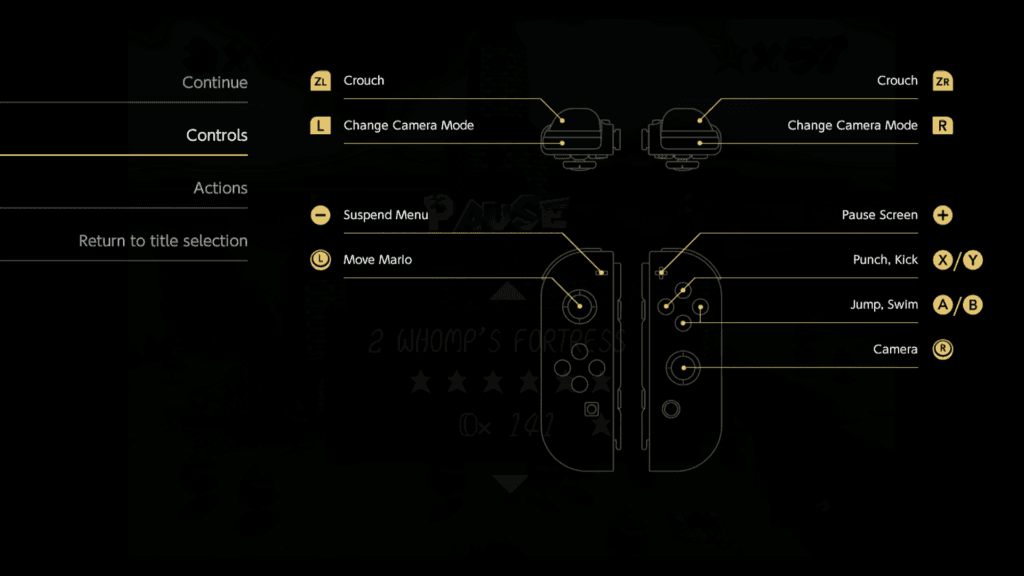 Super Mario 3D All-Stars Super Mario 3D All-Stars oferece controles para cada jogo e explica como executar as ações de Mario. (Imagem: Reprodução)