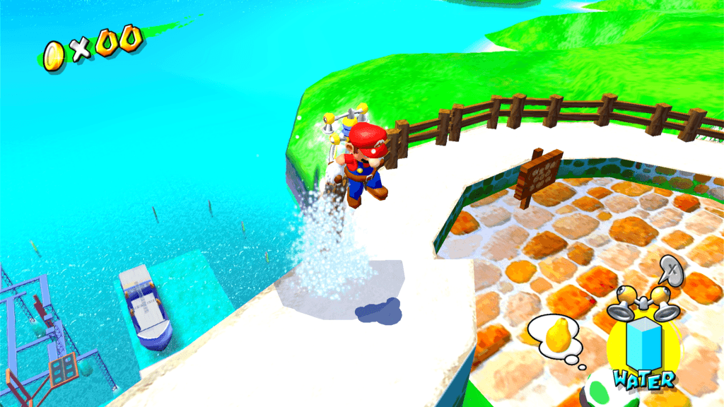 Super Mario 3D All-Stars Em cada fase é possível ver outras partes da Ilha Delfino em Super Mario Sunshine. (Imagem: Reprodução)