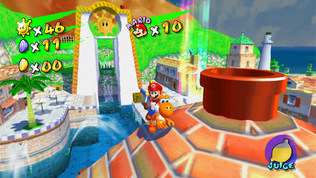 Super Mario 3D All-Stars Super Mario Sunshine fica (ainda) mais bonito com os aprimoramentos de Super Mario 3D All-Stars. (Imagem: Reprodução)