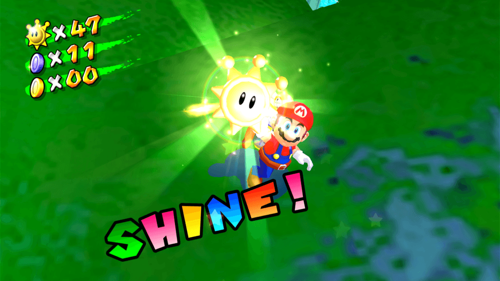 Super Mario 3D All-Stars Procure 120 Shines (em vez de estrelas) em Super Mario Sunshine. (Imagem: Reprodução)