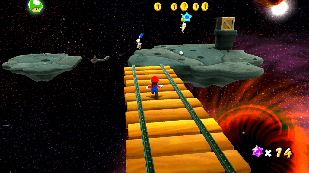 Super Mario 3D All-Stars Mesmo sendo um dos jogos mais lineares e com a câmera travada a maioria das vezes, Super Mario Galaxy consegue ser muito divertido. (Imagem: Reprodução)