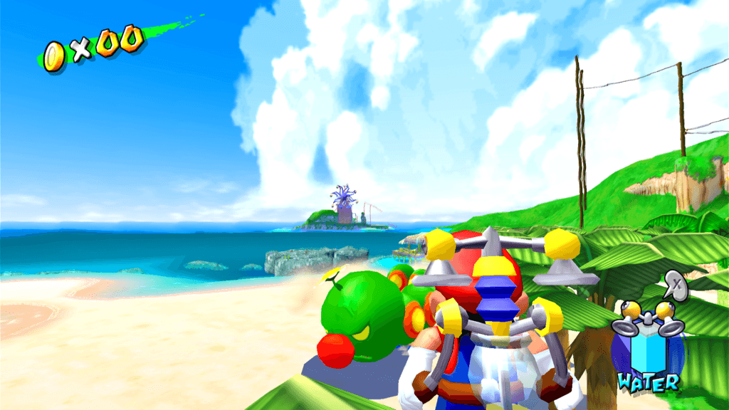 Super Mario 3D All-Stars Os cenários são enormes e contam com situações sempre diferentes, como este Wiggler gigante. (Imagem: Reprodução)