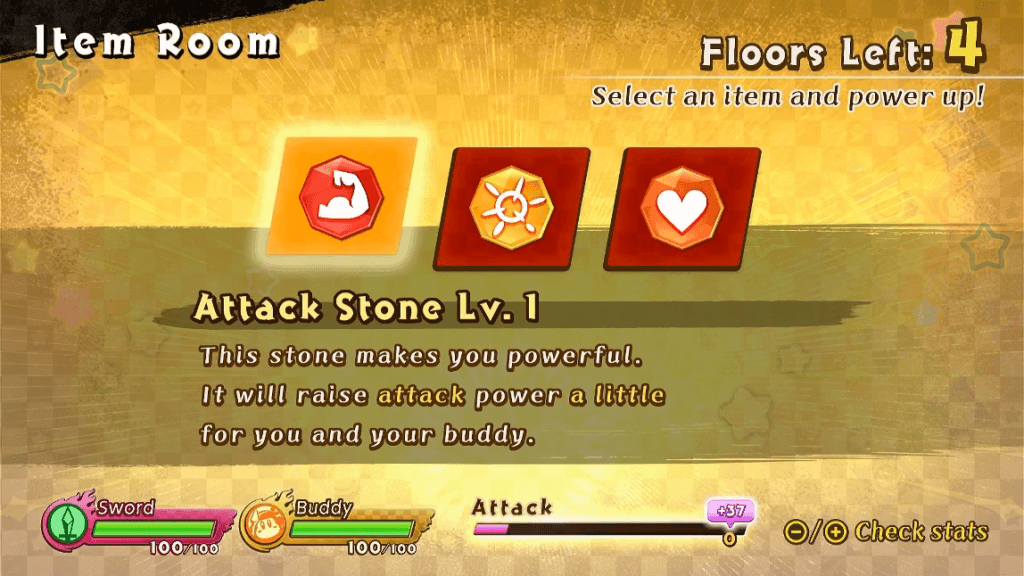 kirby fighters 2 Escolha itens a cada andar superado no modo história. (Imagem: Reprodução)