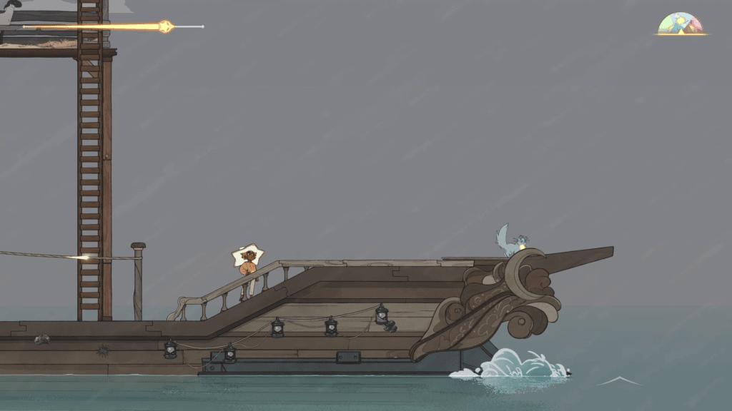 Spiritfarer Encontre ou compre melhorias para seu barco e para seu personagem - no melhor estilo metroidvania - para alcançar novas partes do mapa. (Imagem: Reprodução)