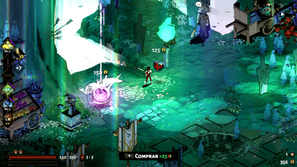 Hades Caronte não é do tipo falante, mas sua loja é o lugar ideal para gastar os Óbolos de Caronte, uma moeda que se perde com a morte. (Imagem: Reprodução)