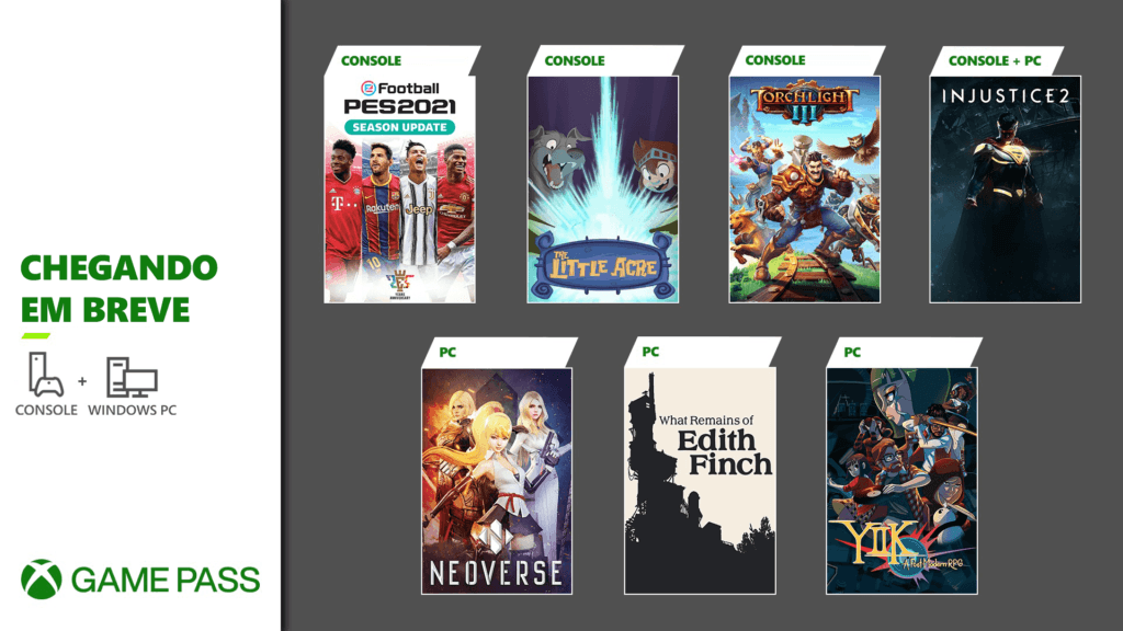 Game Pass Xbox Game Pass de janeiro traz a atualização para PES 2021, What Remains of Edith Filch e Injustice 2 entre os destaques. (Imagem: Divulgação)