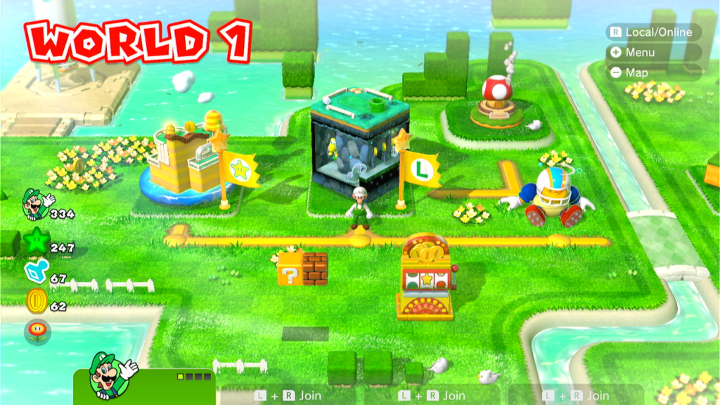 super mario 3d world Colete Estrelas Verdes e desbloqueie novas fases e mundos. (Imagem: Reprodução/Switch na doca/ Super Mario 3D World + Bowser's Fury)