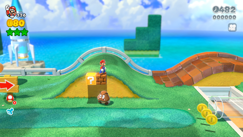 super mario 3d world Fases coloridas e com inúmeros segredos misturam elementos clássicos e elementos tridimensionais de jogos Super Mario. (Imagem: Reprodução/Switch na doca/ Super Mario 3D World + Bowser's Fury)