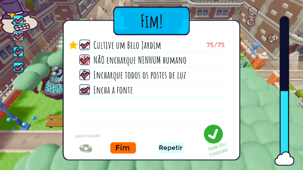 Rain on Your Parade Objetivos, objetivos opcionais e itens desbloqueáveis por mais de 50 fases. (Imagem: Reprodução/Nintendo Switch)