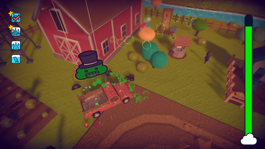 Rain on Your Parade Cuidado com a chuva ácida! Nem sempre o objetivo é encharcar as pessoas; às vezes você só se vinga de um malfeitor. (Imagem: Reprodução/Nintendo Switch)
