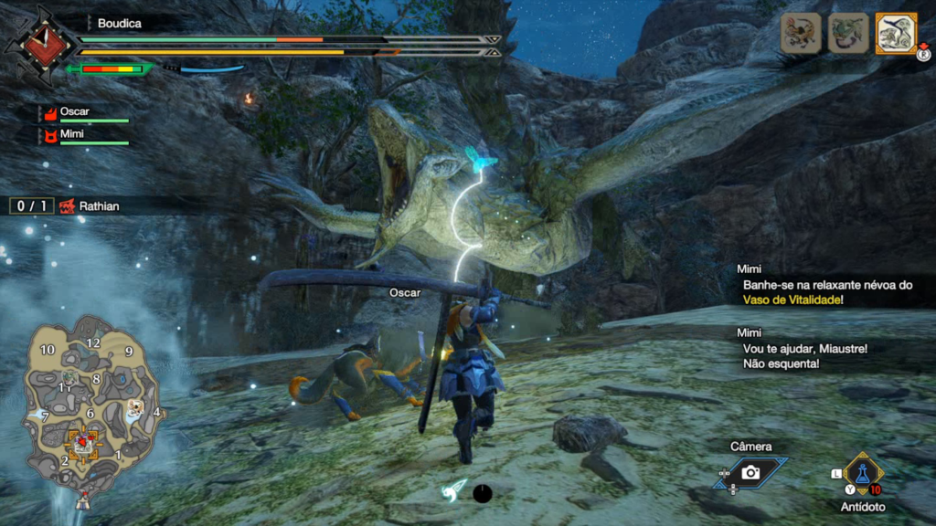 Monster Hunter Rise Wirebug (Cabinseto) é a grande inclusão para deslocar-se pelos belos cenários e explorar a verticalidade do mundo. (Imagem: Reprodução/Nintendo Switch)