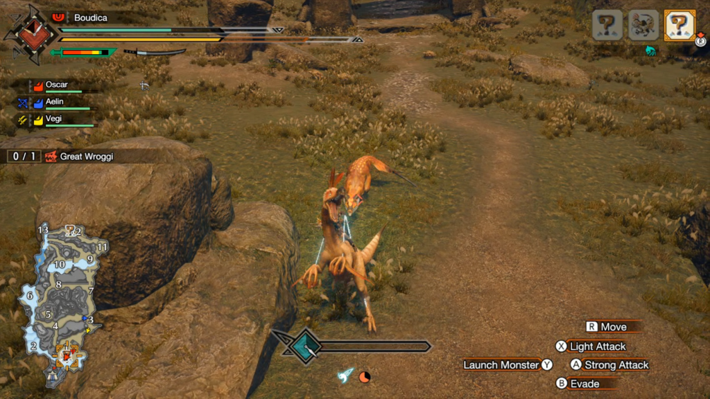 Monster Hunter Rise Ficar de costas para um monstro não é uma boa ideia. Mesmo se estiver montando uma criatura. (Imagem:Reprodução/Nintendo Switch)