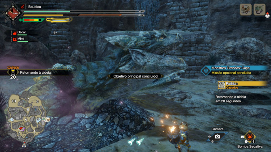 Monster Hunter Rise A sensação de colocar a armadilha e de capturar um monstro difícil com sucesso é impagável. (Imagem: Reprodução/Nintendo Switch)