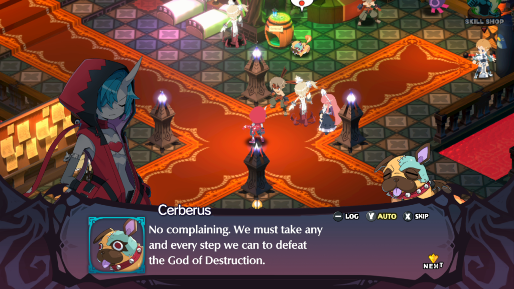 Disgaea 6 Guie Zed nas tentativas de vencer o Deus da Destruição. Será preciso "super reencarnar" várias vezes. (Imagem: Reprodução/Nintendo Switch)