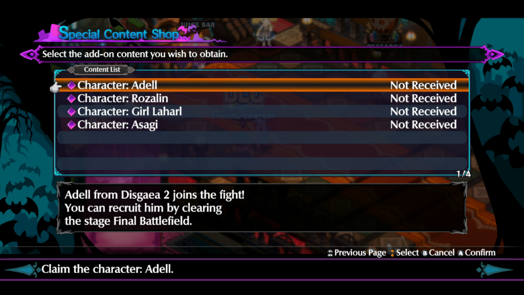 Disgaea 6 O jogo conta com personagens de conteúdo adicional gratuito no lançamento. (Imagem: Reprodução/Nintendo Switch)