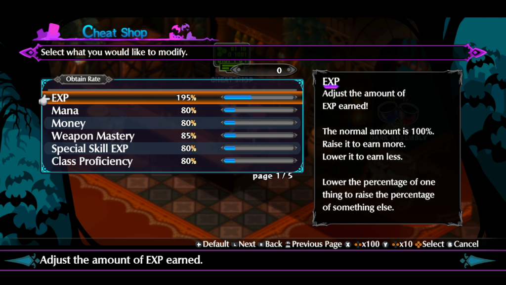 Disgaea 6 Uma das coisas mais legais é redistribuir a proporção de ganhos a cada batalha, ajudando a crescer níveis mais rapidamente e Super Reencarnar o quanto antes. (Imagem: Reprodução/Nintendo Switch)