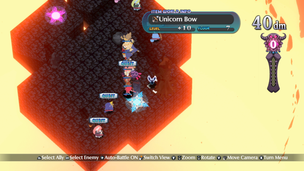 Disgaea 6 Uma forma de atravessar o campo rapidamente é levantando e arremessando nossos personagens. (Imagem: Reprodução/Nintendo Switch)