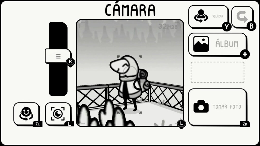TOEM Faça caras e bocas com o modo selfie e preencha o álbum com fotos sem compromisso. Apenas curta a jornada! (Imagem: Reprodução/Nintendo Switch)