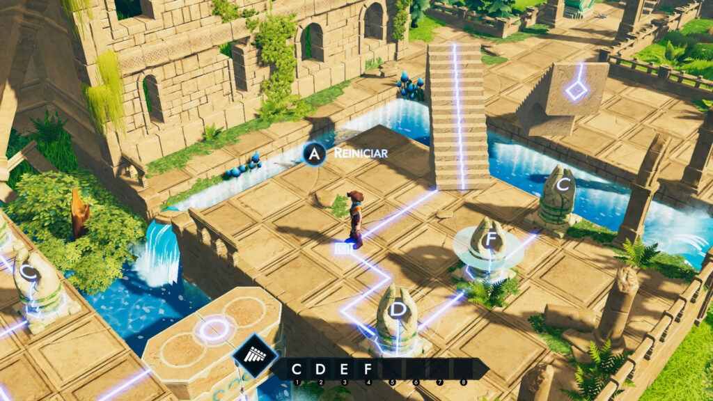 Sonority A solução é encontrar o intervalo entre notas que movimente os objetos no cenário para abrir uma passagem. (Imagem: Reprodução, Nintendo Switch na doca)