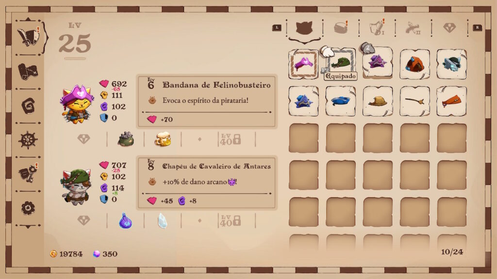 Cat quest iii A tela de equipamento está aprimoradíssima em Cat Quest III. (Imagem: Reprodução, Nintendo Switch na doca)